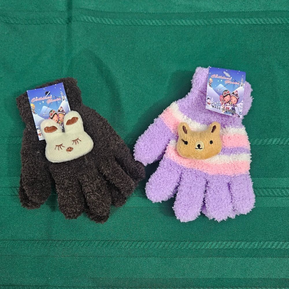 2/$15 2 Pairs Cozy Kids Mittens - Brown and Purple